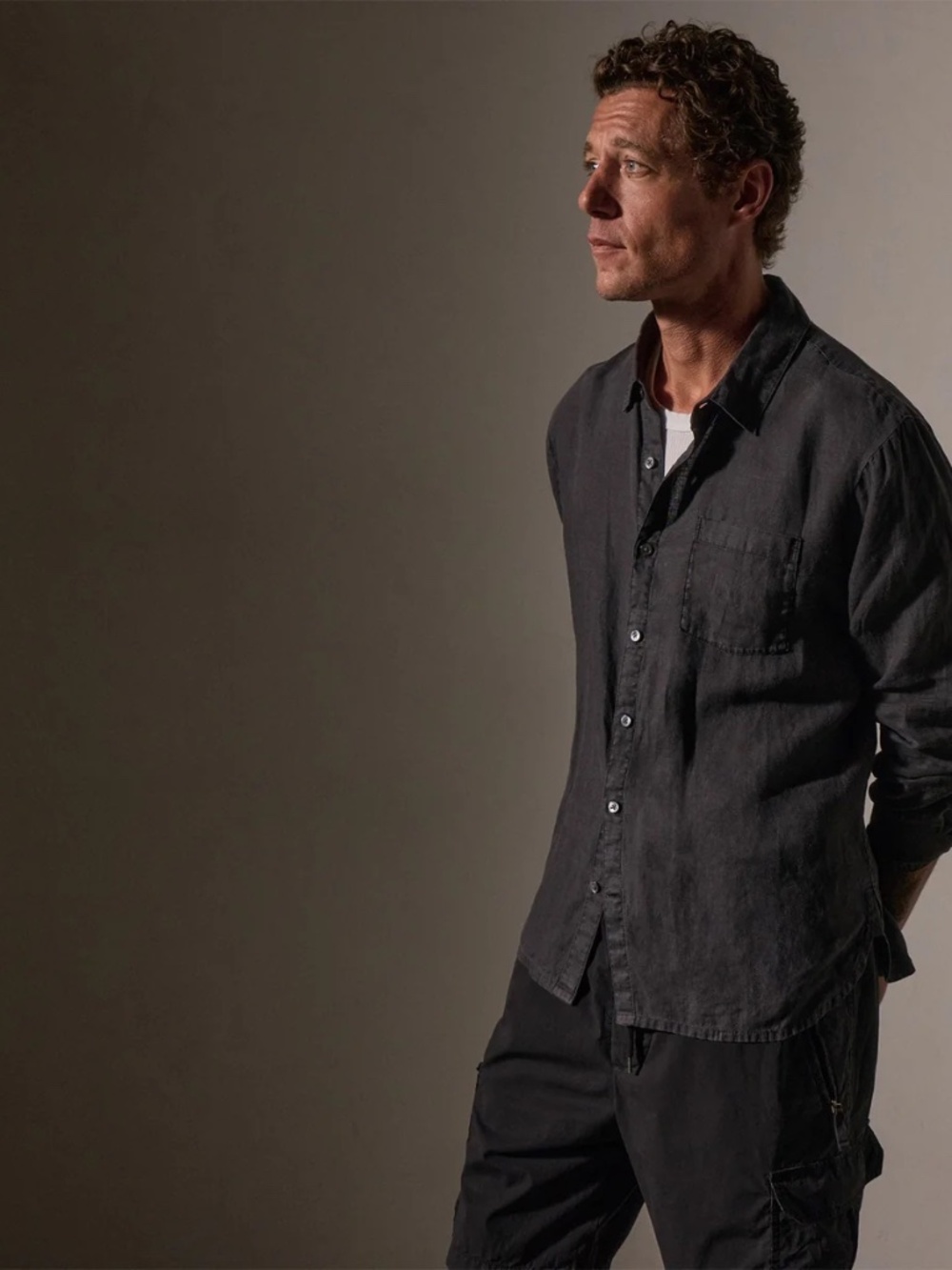 James Perse Lightweight Linen Shirt Magma Pigment Chest Pocket Mens 3 Size L